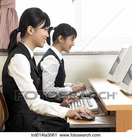 Stock Image - Students studying in the computer lab. Fotosearch