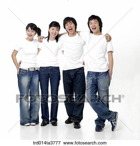 Smiling teens putting arms around each other's shoulder View Large Photo Image Stock Photo - Smiling teens putting arms around each other's shoulder . Fotosearch