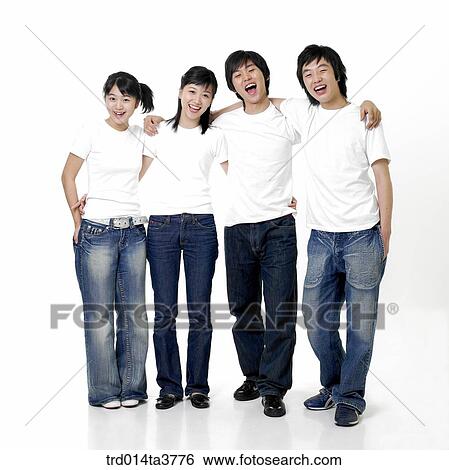 Smiling teens putting arms around each other's shoulder View Large Photo Image Stock Photograph - Smiling teens putting arms around each other's shoulder . Fotosearch