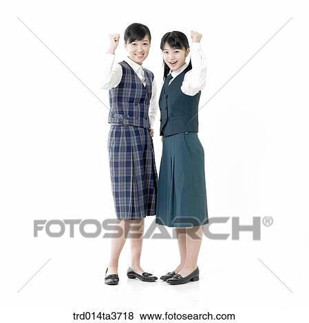 Stock Photo - Teen girls making cheering pose. Fotosearch