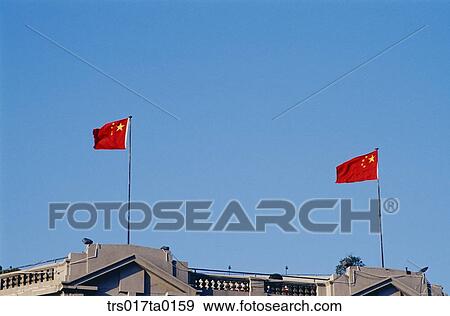 China, Shanghai, Chinese national flag View Large Photo Image Stock Photo - China, Shanghai, Chinese national flag. Fotosearch