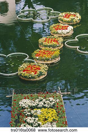 Stock Photo - China, Shanghai, flower decoration of Yu Yuan garden. Fotosearch