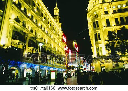 China, Shanghai, night scene of the street View Large Photo Image Stock Image - China, Shanghai, night scene of the street. Fotosearch