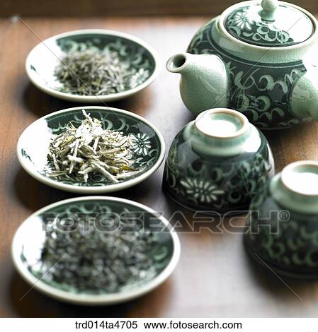 Green tea leaves on the Plate, tea set View Large Photo Image Stock Photography - Green tea leaves on the Plate, tea set. Fotosearch