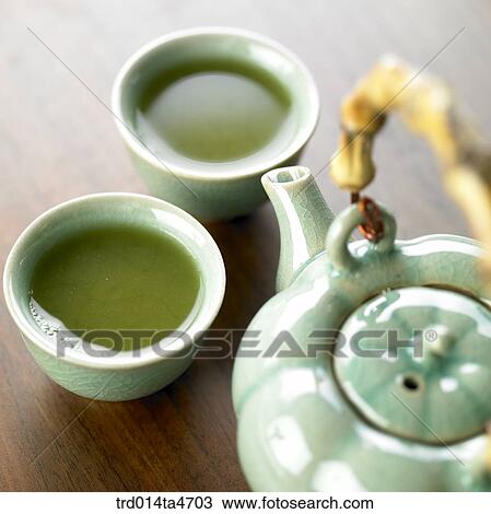 Stock Image - tea set and Chinese tea, Japanese tea, art of tea making. Fotosearch
