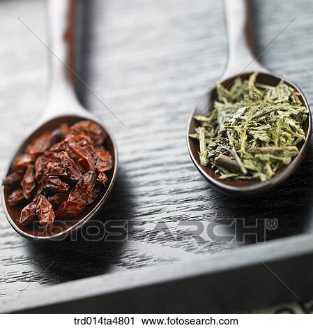 Stock Image - Chinese medicine on spoons. Fotosearch