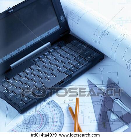 construction, a notebook, a plan and construction tools on a desk View Large Photo Image Stock Photo - construction, a notebook, a plan and construction tools on a desk. Fotosearch