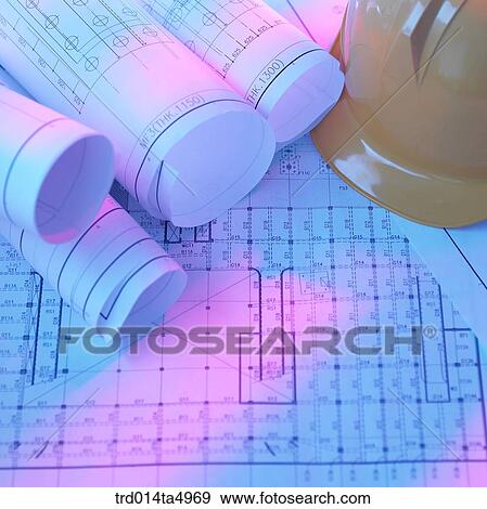 construction, a plan and a safety hat on a desk View Large Photo Image Stock Photo - construction, a plan and a safety hat on a desk. Fotosearch