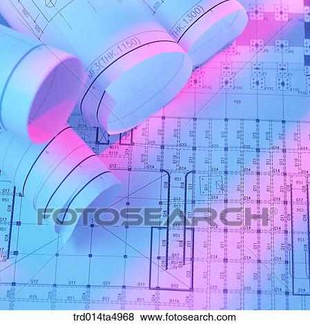 Stock Photo - construction, a plan on a desk. Fotosearch