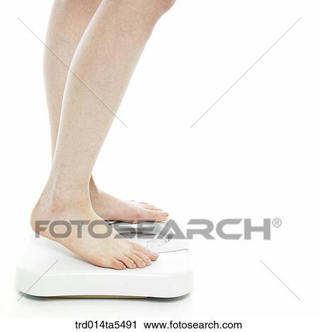 Stock Image - measuring one's weight. Fotosearch