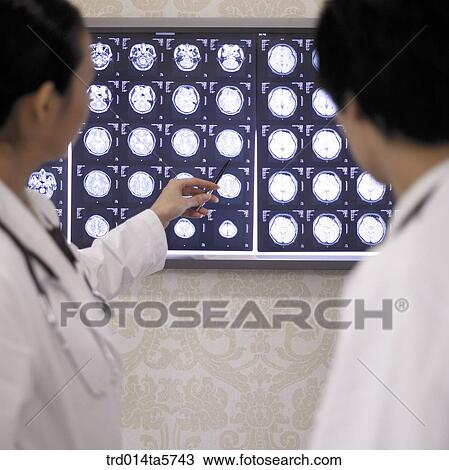 Stock Image - medicine/ a doctor looking at MRI pictures. Fotosearch