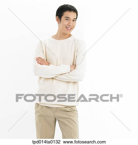 Stock Image - leaning, object, Asian, person, bust, smile. Fotosearch