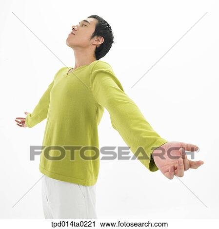 Stock Image - object, Asian, person, profile, gesture, arms. Fotosearch