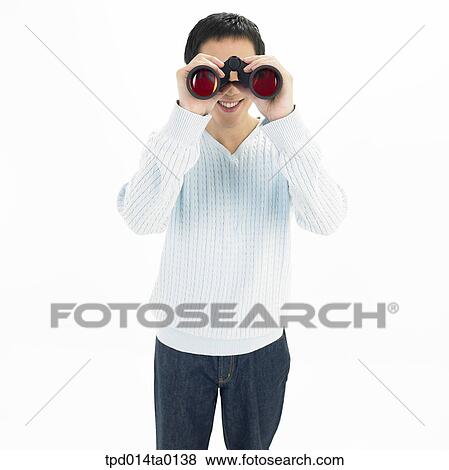 Stock Photo - object, Asian, telescope, person, smile, Korean. Fotosearch