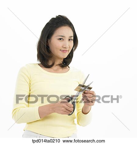 scissors, object, Asian, smile, person, credit card, woman View Large Photo Image Stock Image - scissors, object, Asian, smile, person, credit card, woman. Fotosearch