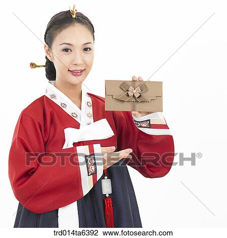 Stock Image - object, Asian, smile, clothes, person, bust, voucher. Fotosearch