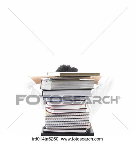 Stock Image - notebook, notebook, book, figure from behind, person, office supply, book. Fotosearch