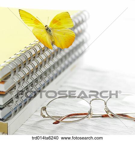 Stock Image - notebook,??, notebook, object, office supply, supply, glasses. Fotosearch