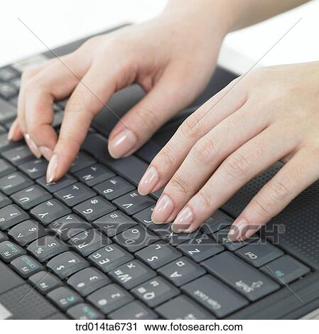 Stock Image - person, body, hand, closeup, object, telecommunication, notebook. Fotosearch