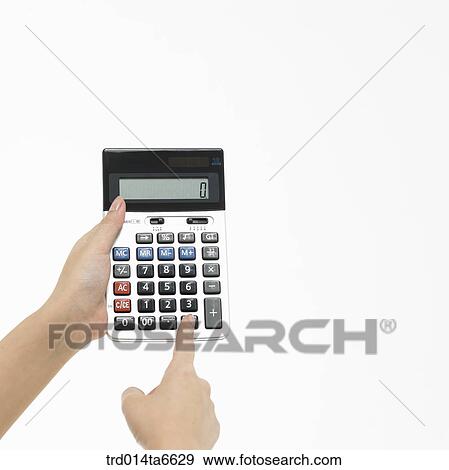 Stock Photo - person, body, hand, closeup, object, calculator. Fotosearch