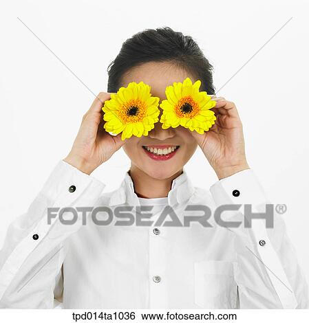 person, Asian, Korean, woman, object, sunflower, flower View Large Photo Image Stock Photograph - person, Asian, Korean, woman, object, sunflower, flower. Fotosearch