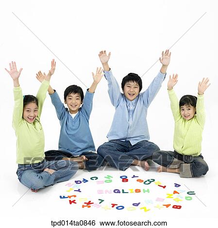 Stock Photograph - education, group, object, Asian, hurrah, smile. Fotosearch