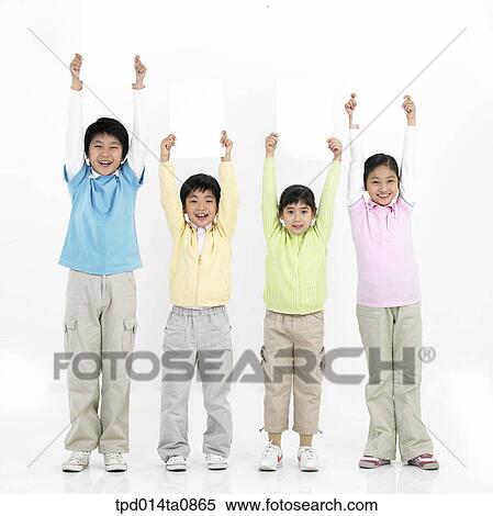 Stock Photography - education, group, object, Asian, hurrah, white paper. Fotosearch