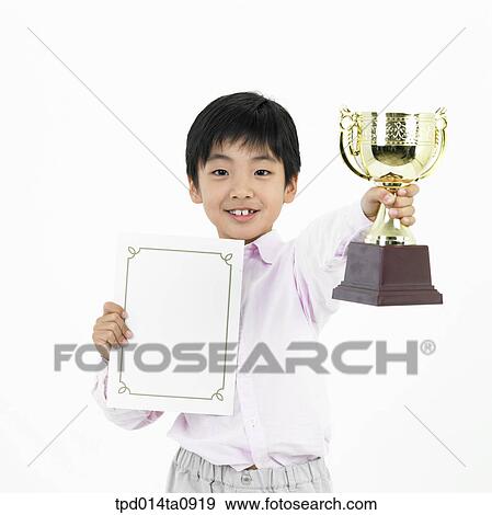 Stock Photo - education, object, Asian, smile, person, award. Fotosearch