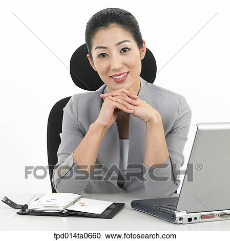 Stock Image - notebook, object, diary, Asian, business, businesswoman, person. Fotosearch