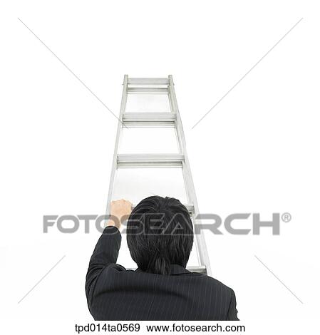 Stock Photo - object, Asian, figure from behind, business, businessman, ladder. Fotosearch