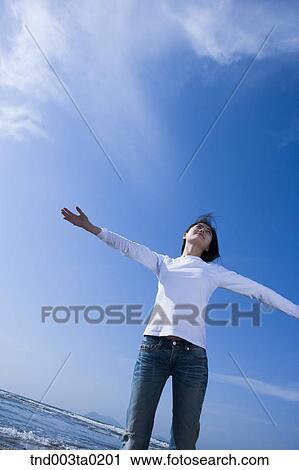 a woman in a seashore View Large Photo Image Stock Image - a woman in a seashore. Fotosearch