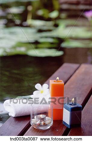 spa/ aromatic candles and towel View Large Photo Image Stock Photo - spa/ aromatic candles and towel. Fotosearch