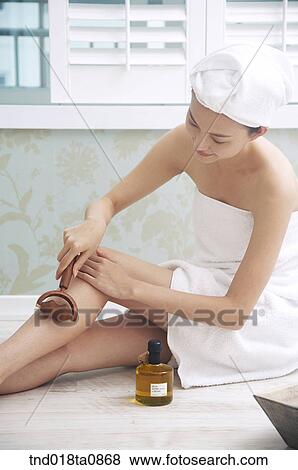 woman doing massage of her leg View Large Photo Image Stock Photo - woman doing massage of her leg. Fotosearch