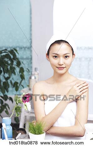 woman warping with towel View Large Photo Image Stock Photo - woman warping with towel. Fotosearch
