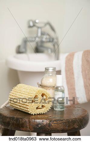 aroma theraphy, cosmetic salt and sponge View Large Photo Image Stock Image - aroma theraphy, cosmetic salt and sponge. Fotosearch