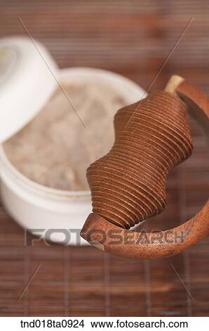 scrubbing tools and salt for cosmetic View Large Photo Image Picture - scrubbing tools and salt for cosmetic. Fotosearch