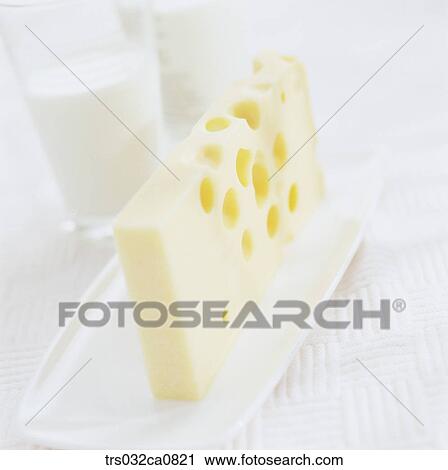 Stock Image - dairy products, food, cheese, Emmental, milk, beverage, drink. Fotosearch