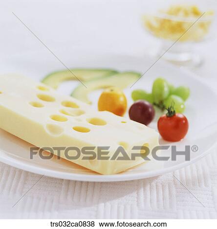 Stock Photo - dairy products, food, cheese, Emmental, dessert, fruit, vegetable. Fotosearch
