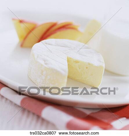 Stock Photo - dairy products, food, cheese, slice, cream cheese, brie cheese, Camembert cheese. Fotosearch
