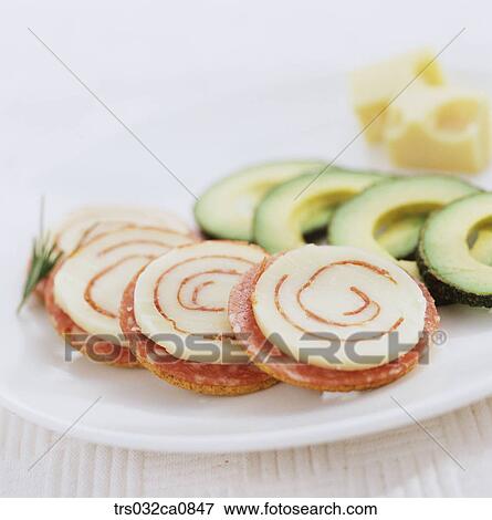 Stock Photo - dessert, food, ham, slice, melon, cheese, plate. Fotosearch
