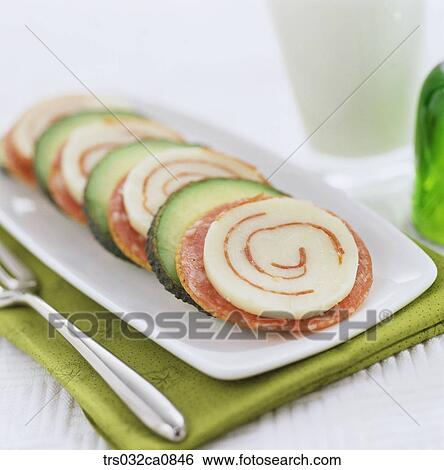 Stock Photograph - dessert, food, ham, slice, melon, cheese, plate. Fotosearch