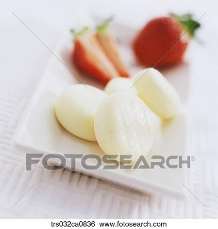Stock Photograph - dessert, food, tomato, cheese, plate, Mozzarella, closeup. Fotosearch