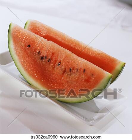 Stock Image - fruit, food, watermelon, slice, closeup, piece. Fotosearch