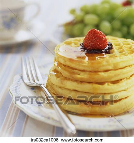 food, confectionery, bread, waffle, source, strawberry, closeup View Large Photo Image Stock Photograph - food, confectionery, bread, waffle, source, strawberry, closeup. Fotosearch
