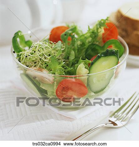 Picture - salad, food, vegetable salad, tomato, bud, cucumber, closeup. Fotosearch