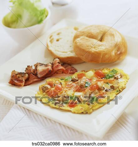Western food, food, dish, egg, bacon, bagle, closeup View Large Photo Image Stock Photograph - Western food, food, dish, egg, bacon, bagle, closeup. Fotosearch