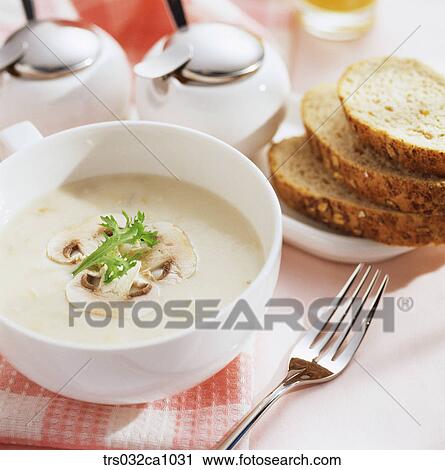 Stock Image - Western food, food, dish, mushroom soup, soup, closeup. Fotosearch