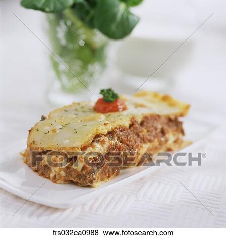 Stock Photo - Western food, food, dish, plate, closeup, Lasagna. Fotosearch
