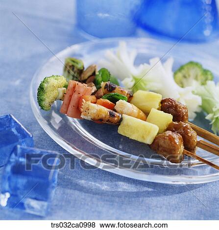 Western food, food, dish, skewerdish, Kebab, skewer, broccoli View Large Photo Image Stock Photo - Western food, food, dish, skewerdish, Kebab, skewer, broccoli. Fotosearch