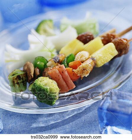 Western food, food, dish, skewerdish, Kebab, skewer, broccoli View Large Photo Image Stock Photo - Western food, food, dish, skewerdish, Kebab, skewer, broccoli. Fotosearch